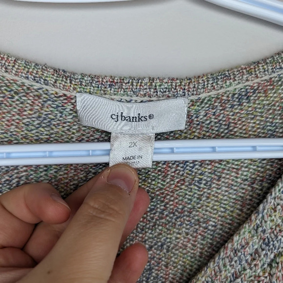 cj banks Grey  Multicolour Knit V Neck Sweater Women 2XL Plus Size - Picture 3 of 9